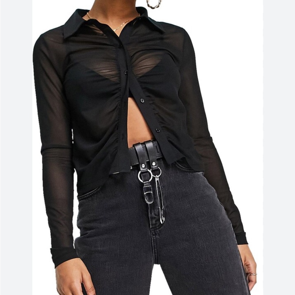 Topshop - Black Sheer Rouched Top